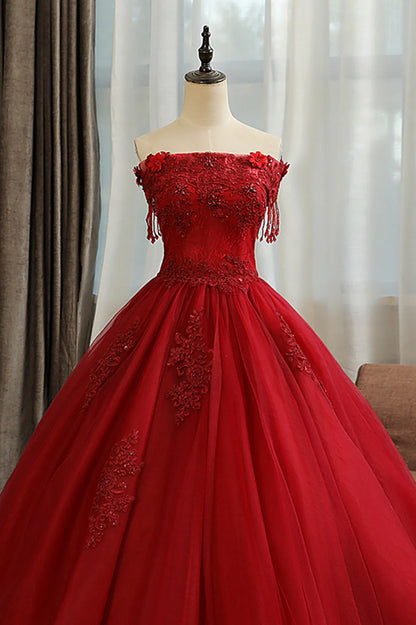 Burgundy Lace Long Formal Evening Dress, A-Line Lace Ball Gown TP567