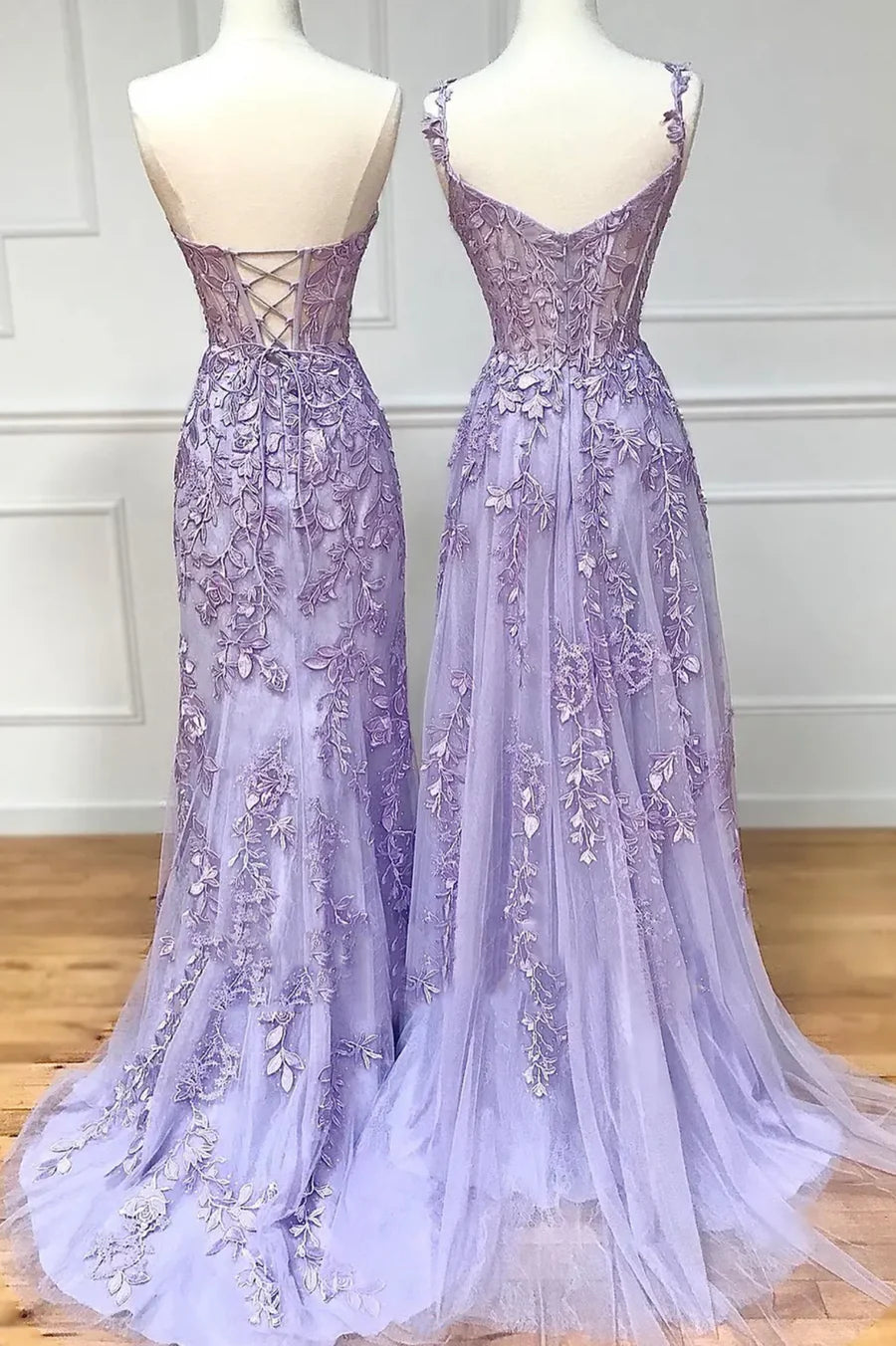 Purple Tulle Lace Long Prom Dresses, Purple Evening Party Dresses TP571