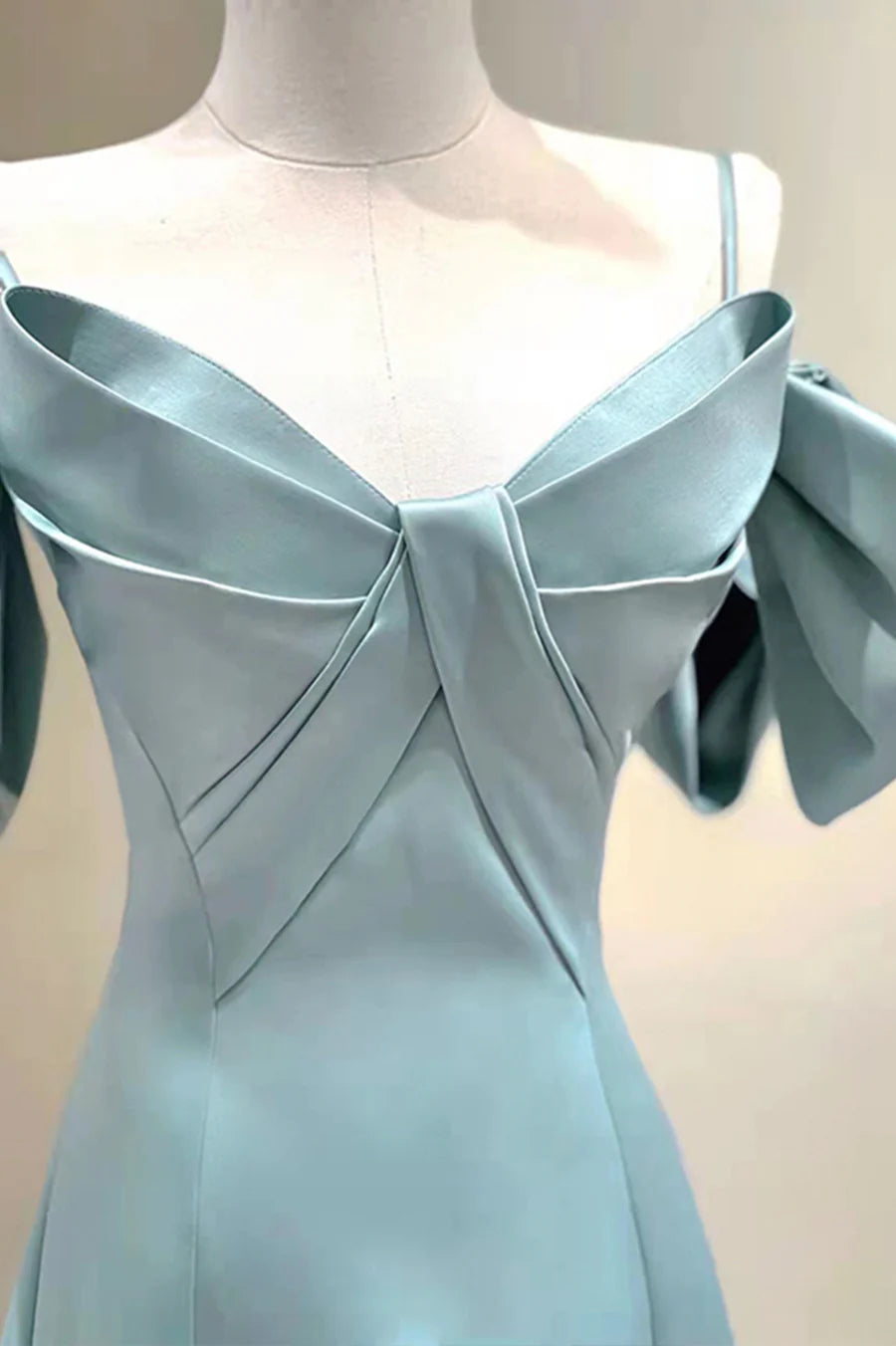 Blue Satin Long A-Line Prom Dress, Off the Shoulder Evening Dress TP573