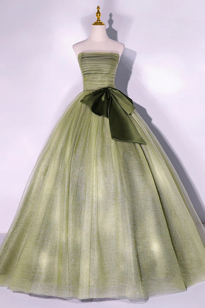 Green Strapless Tulle Long Formal Dress, A-Line Evening Party Dress TP574