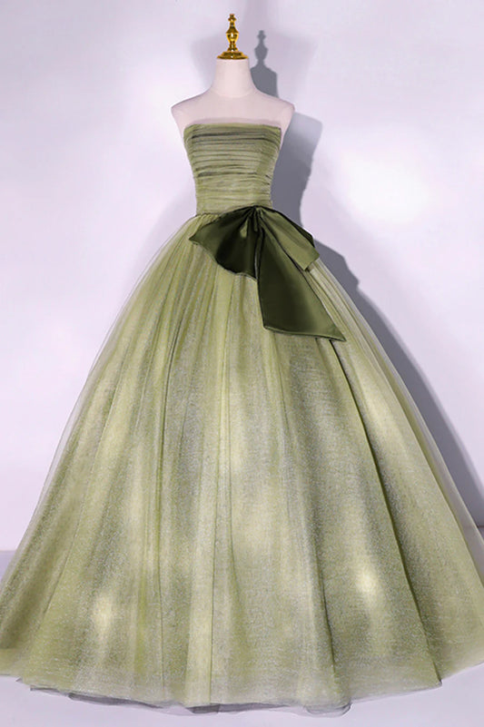 Green Strapless Tulle Long Formal Dress, A-Line Evening Party Dress TP574
