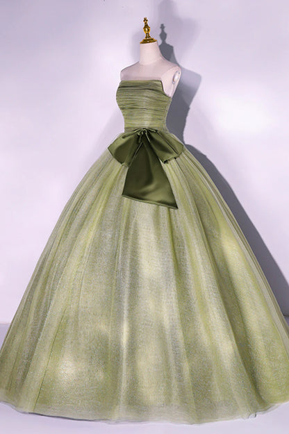 Green Strapless Tulle Long Formal Dress, A-Line Evening Party Dress TP574