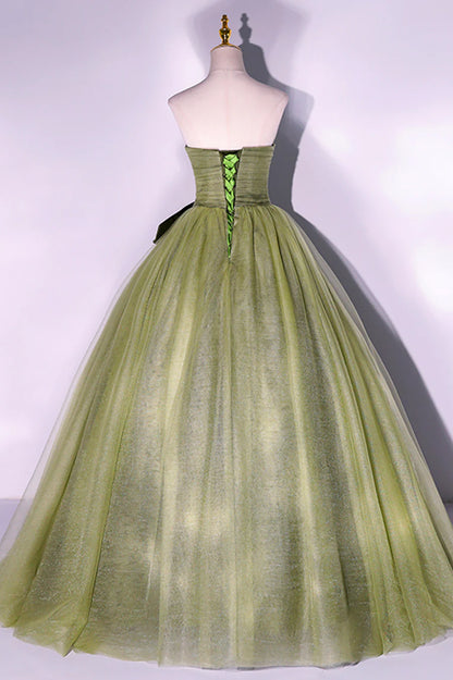 Green Strapless Tulle Long Formal Dress, A-Line Evening Party Dress TP574
