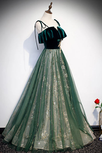 Green Velvet Long Prom Dresses, A-Line Evening Dresses TP588