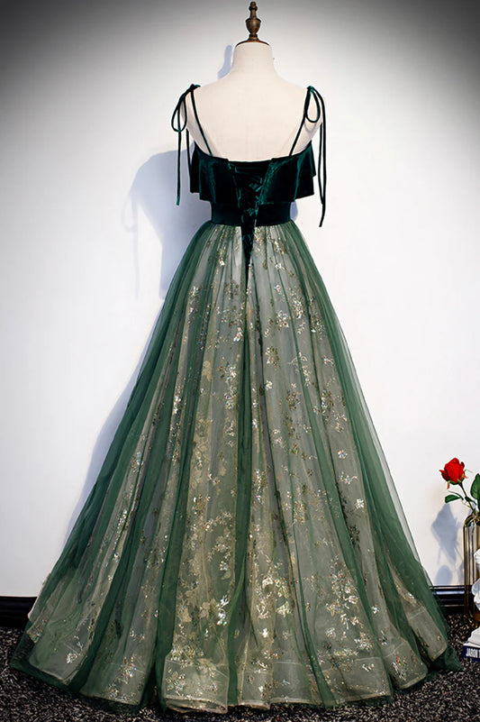 Green Velvet Long Prom Dresses, A-Line Evening Dresses TP588