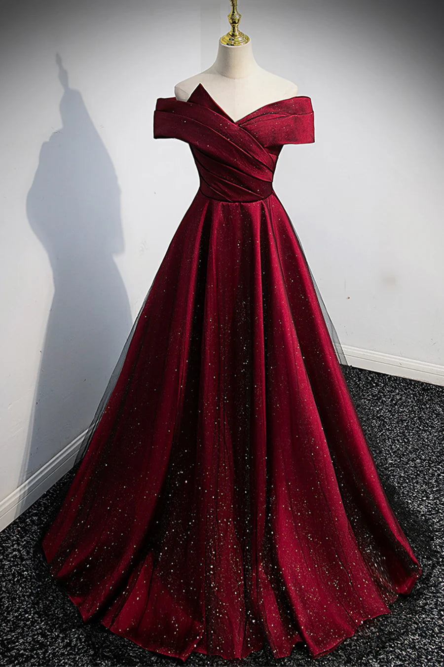 Burgundy Off the Shoulder Prom Dress, A-Line Evening Party Dress TP596