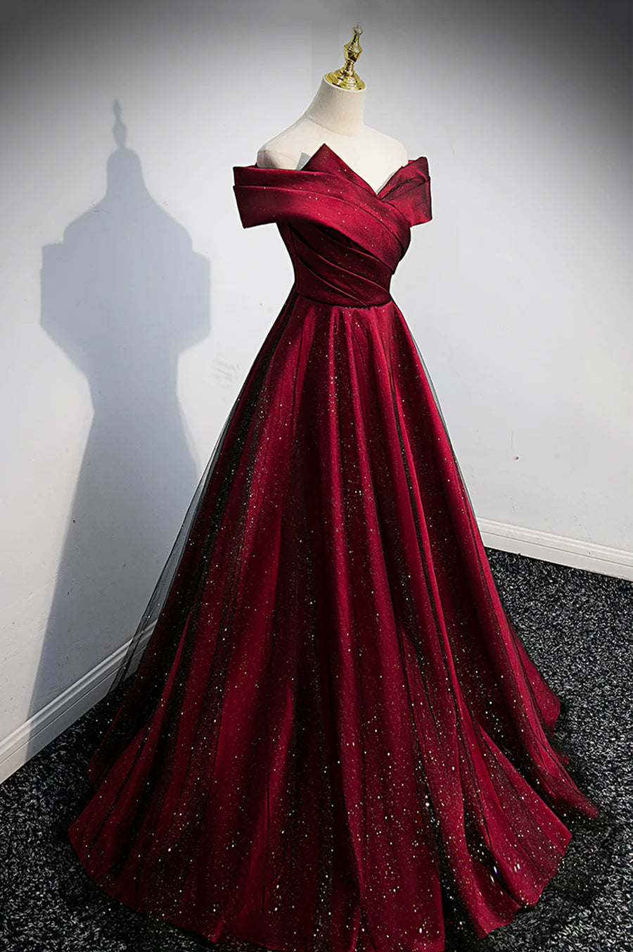 Burgundy Off the Shoulder Prom Dress, A-Line Evening Party Dress TP596