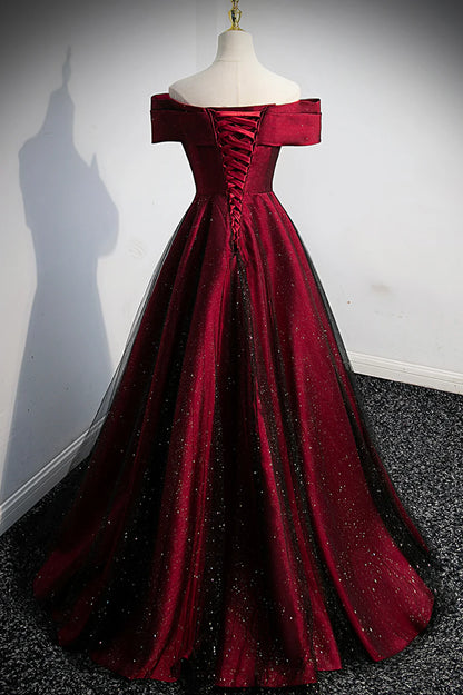Burgundy Off the Shoulder Prom Dress, A-Line Evening Party Dress TP596