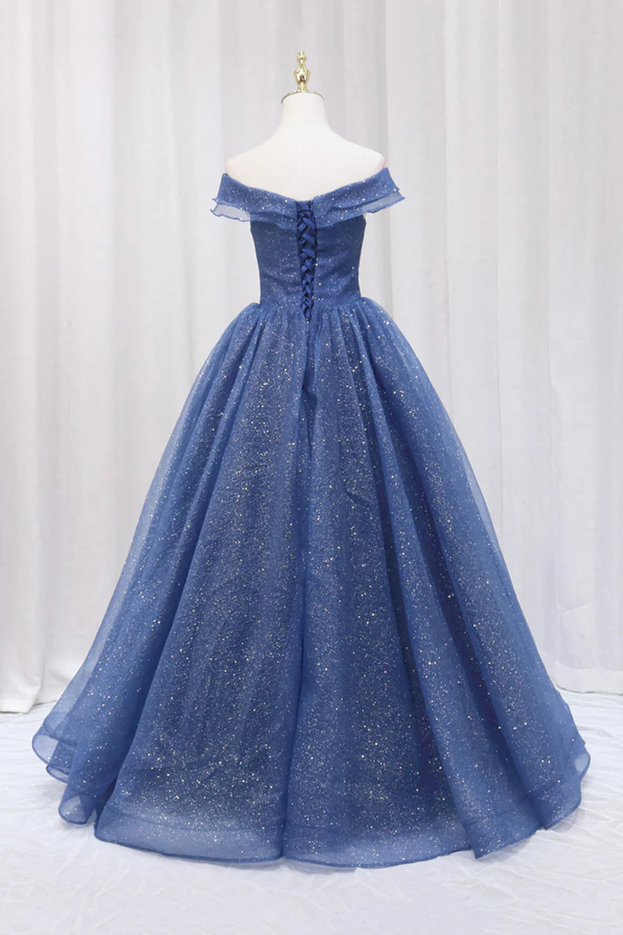 Blue Off the Shoulder Long Party Dress Evening Gown, Blue Junior Prom Dress TP602