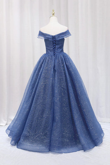 Blue Off the Shoulder Long Party Dress Evening Gown, Blue Junior Prom Dress TP602