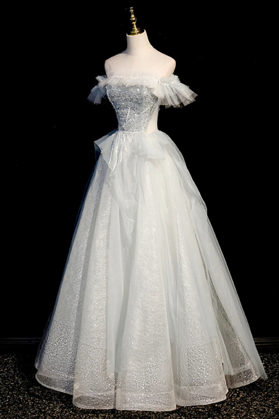 Off the Shoulder Tulle Long Prom Dress, A-Line Evening Dress TP604