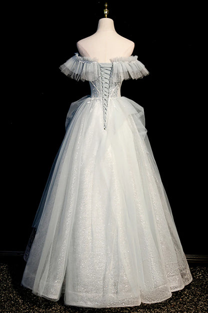 Off the Shoulder Tulle Long Prom Dress, A-Line Evening Dress TP604