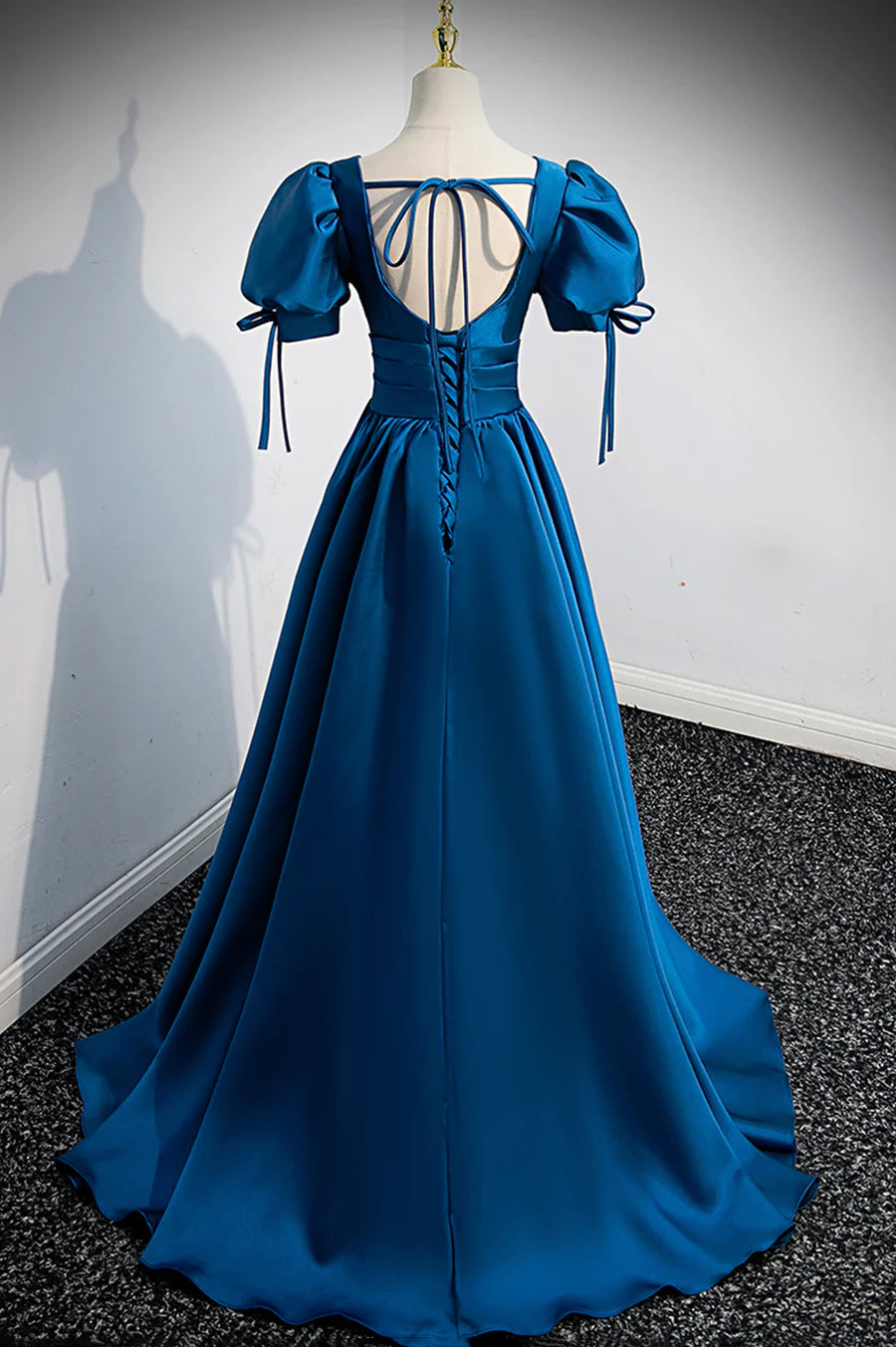 Blue V-Neck Satin Long Prom Dress, Simple A-Line Evening Dress TP605