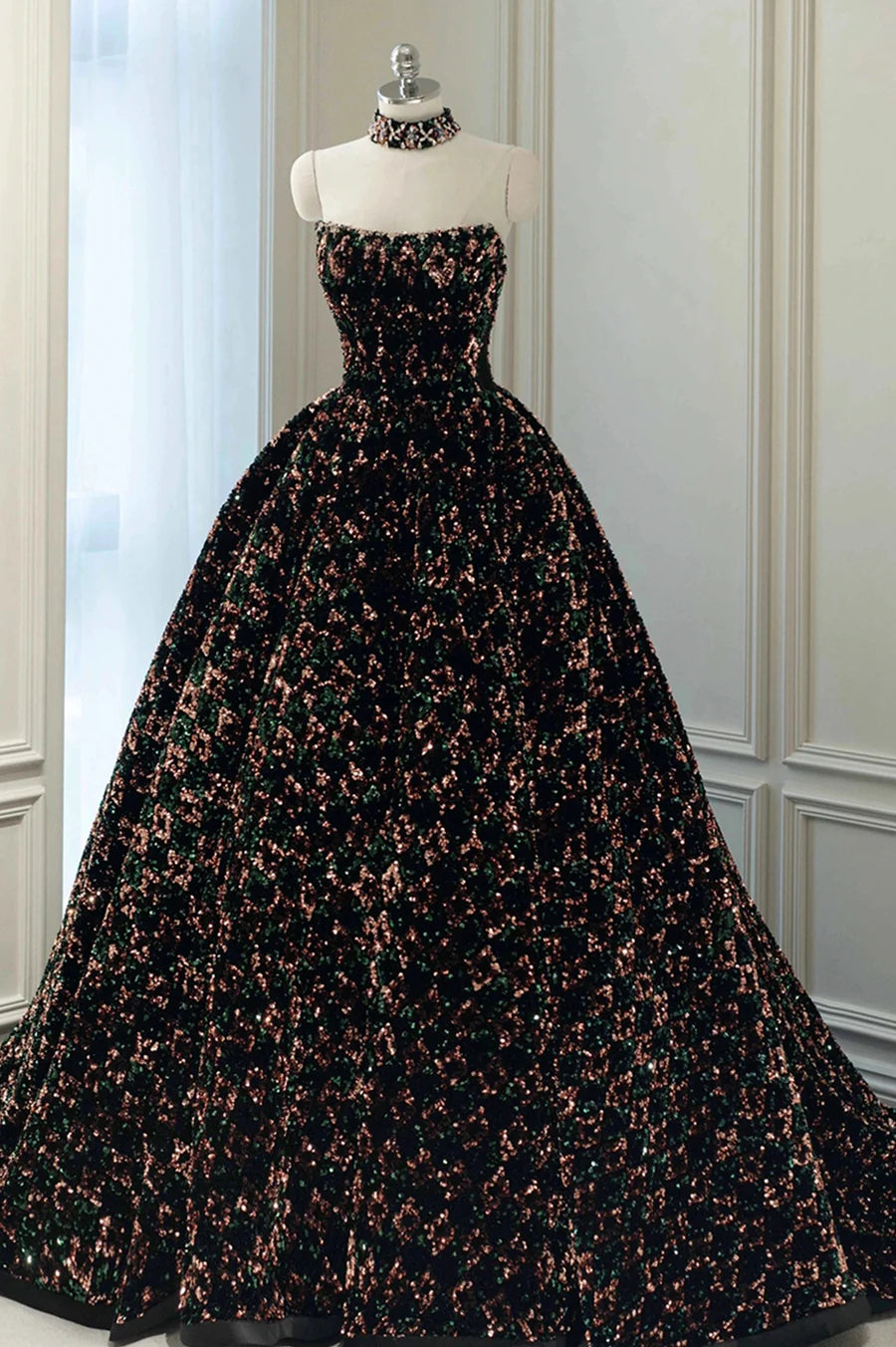 Stylish Sequins Long Prom Dress, A-Line Party Dress TP607