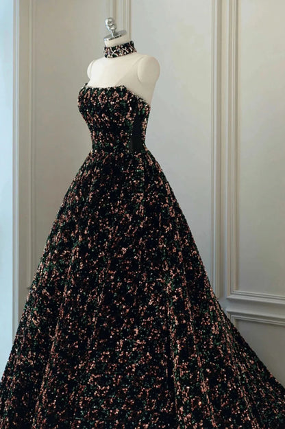 Stylish Sequins Long Prom Dress, A-Line Party Dress TP607