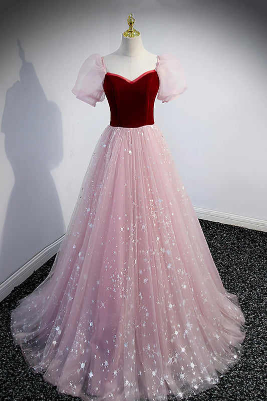 Pink Tulle Long Prom Dress, A-Line Formal Evening Dress TP608