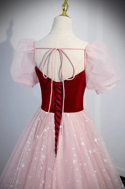 Pink Tulle Long Prom Dress, A-Line Formal Evening Dress TP608
