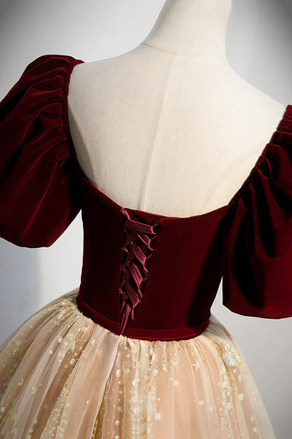 Cute Velvet Tulle Long Prom Dress, A-Line Evening Dress TP617