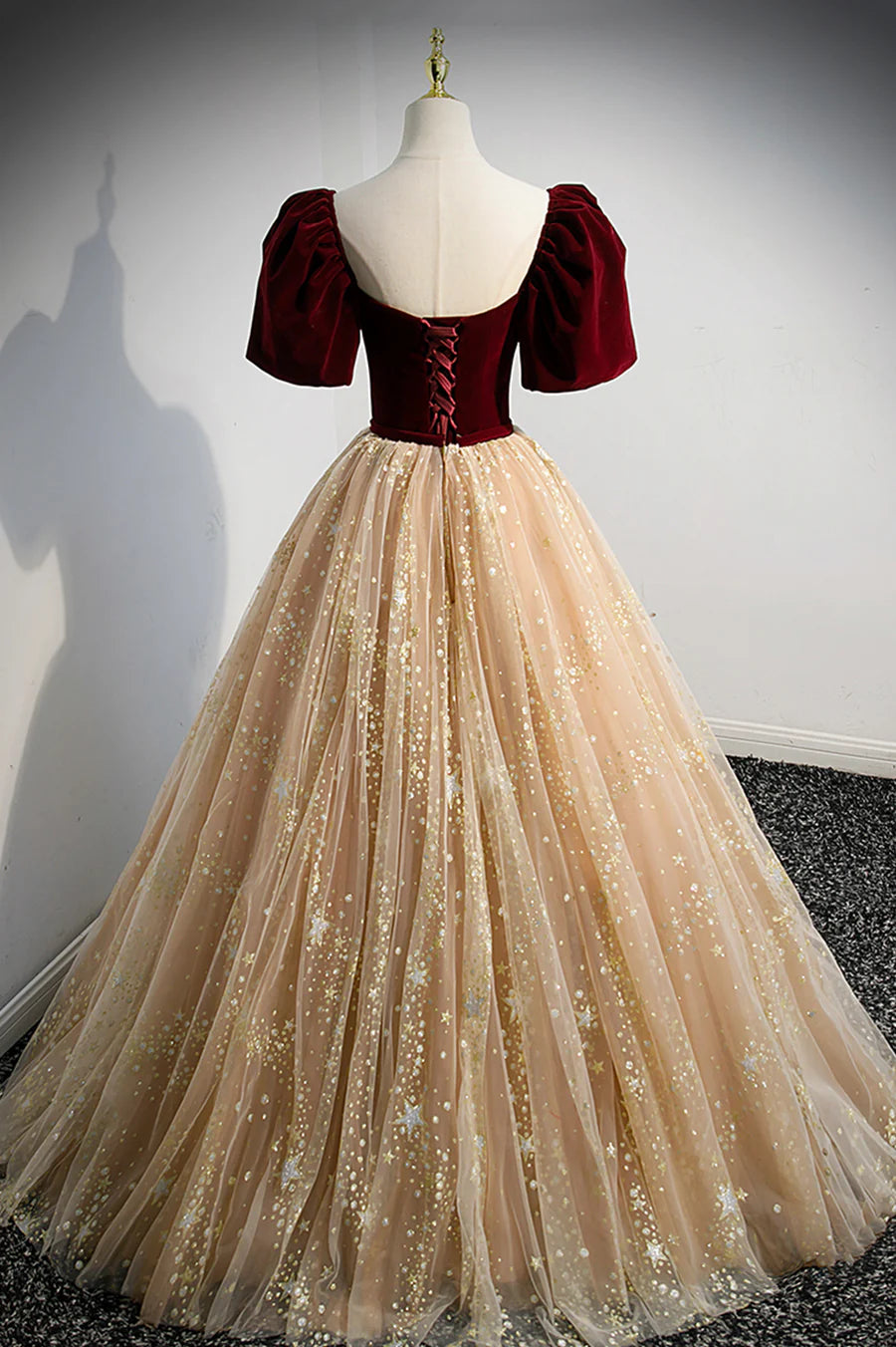 Cute Velvet Tulle Long Prom Dress, A-Line Evening Dress TP617