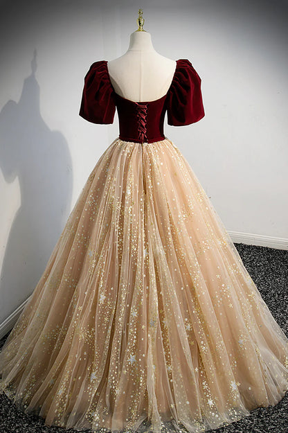 Cute Velvet Tulle Long Prom Dress, A-Line Evening Dress TP617