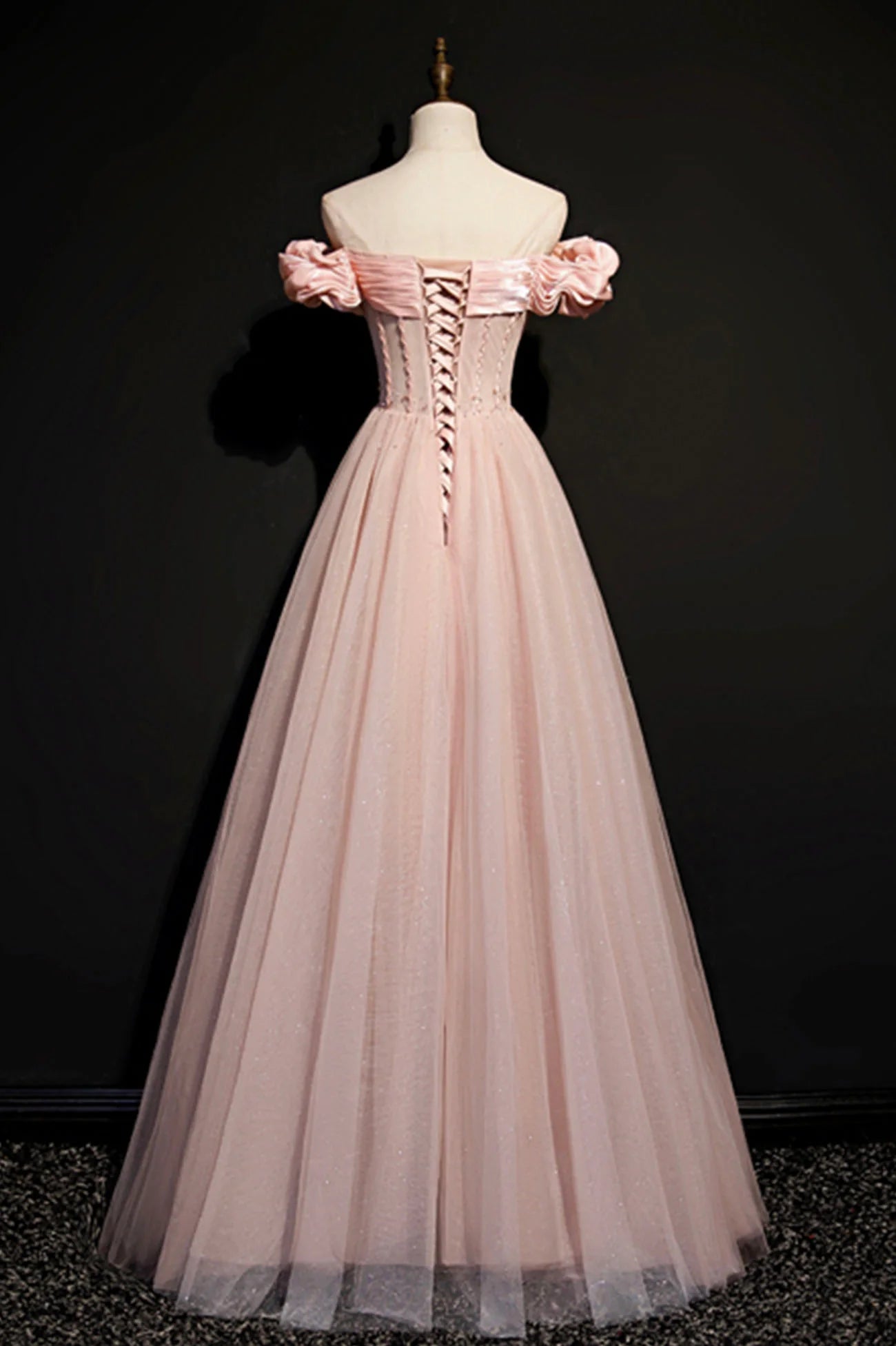 Pink Tulle Off the Shoulder Prom Dress, Beautiful A-Line Evening Dress TP621