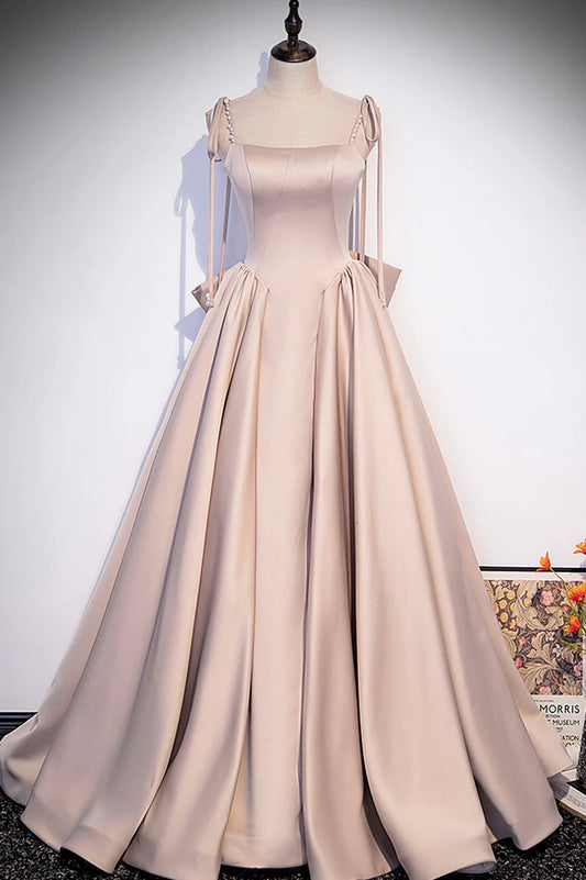 Pink Satin Long Formal Dresses, Graduation Dresses with Bows TP623