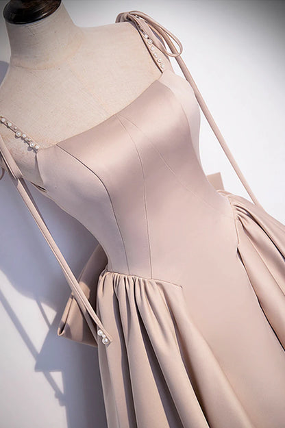 Pink Satin Long Formal Dresses, Graduation Dresses with Bows TP623