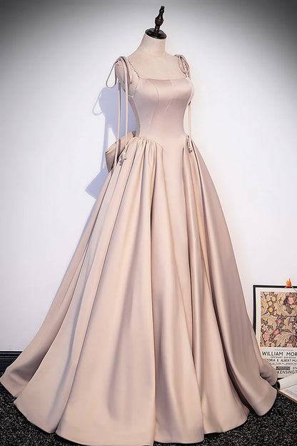 Pink Satin Long Formal Dresses, Graduation Dresses with Bows TP623