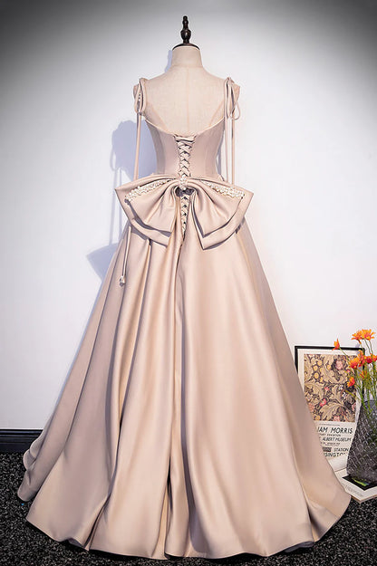 Pink Satin Long Formal Dresses, Graduation Dresses with Bows TP623