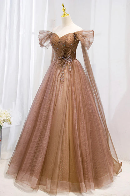 Off the Shouler Long Formal Dresses, A-Line Tulle Formal Evening Dress TP626