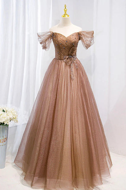 Off the Shouler Long Formal Dresses, A-Line Tulle Formal Evening Dress TP626