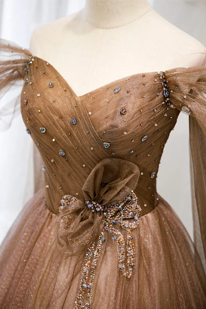 Off the Shouler Long Formal Dresses, A-Line Tulle Formal Evening Dress TP626