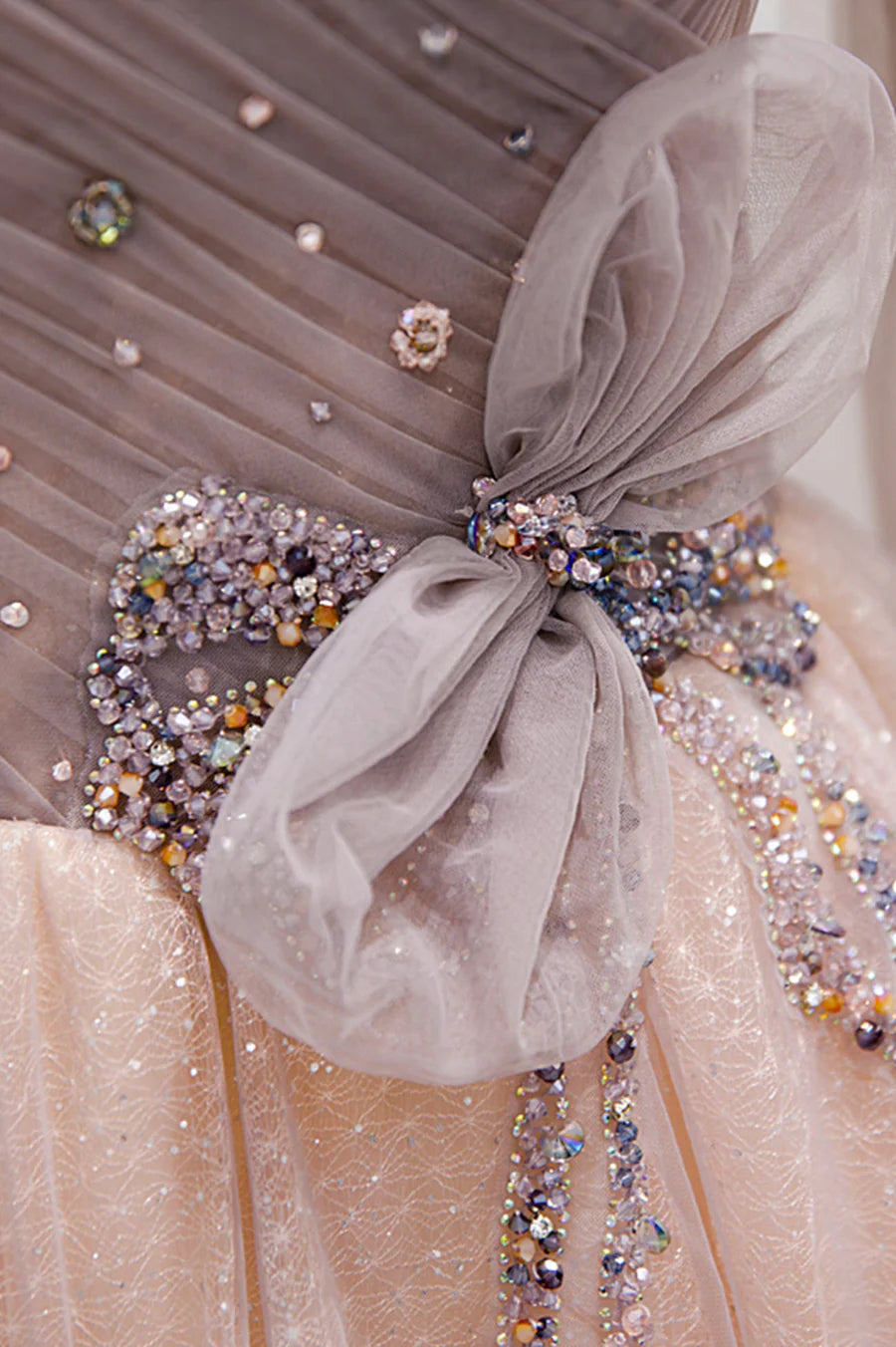 Pink Tulle Beaded Long Prom Dress, Off the Shoulder Evening Dress TP629
