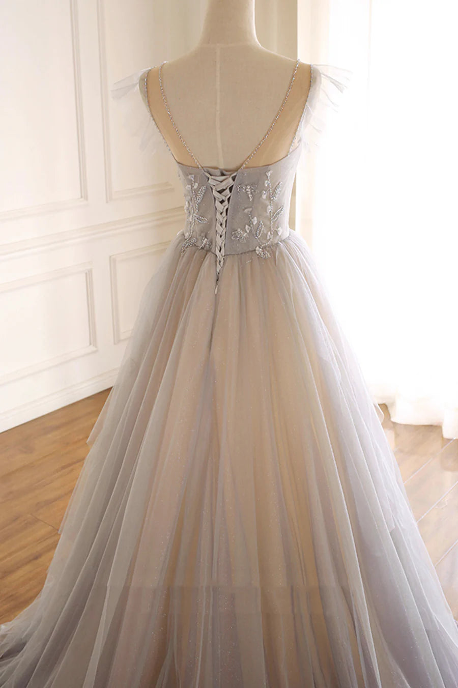 Cute Tulle Sequins Long Prom Dresses, A-Line Evening Dresses TP649