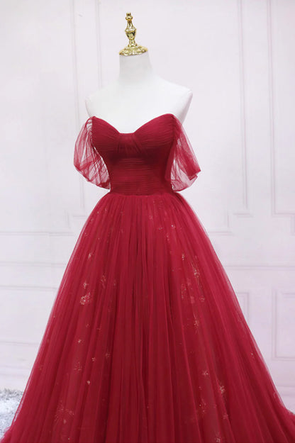 Burgundy Off the Shoulder Prom Dress, A-Line Evening Dress TP650