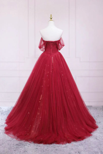 Burgundy Off the Shoulder Prom Dress, A-Line Evening Dress TP650