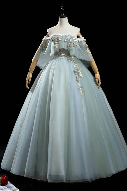 Green Tulle Lace Long Prom Dresses, A-Line Formal Evening Dresses TP661