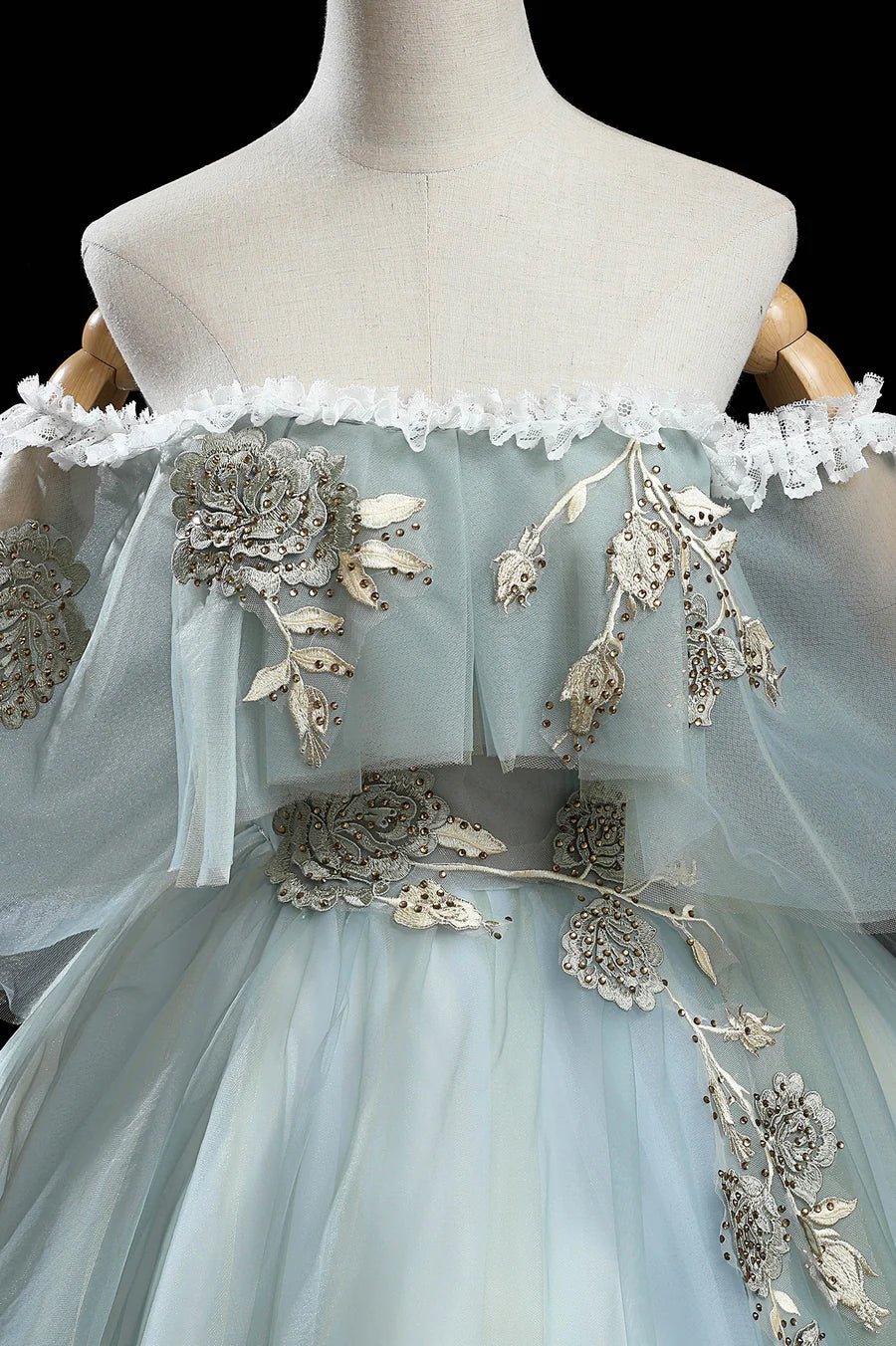 Green Tulle Lace Long Prom Dresses, A-Line Formal Evening Dresses TP661