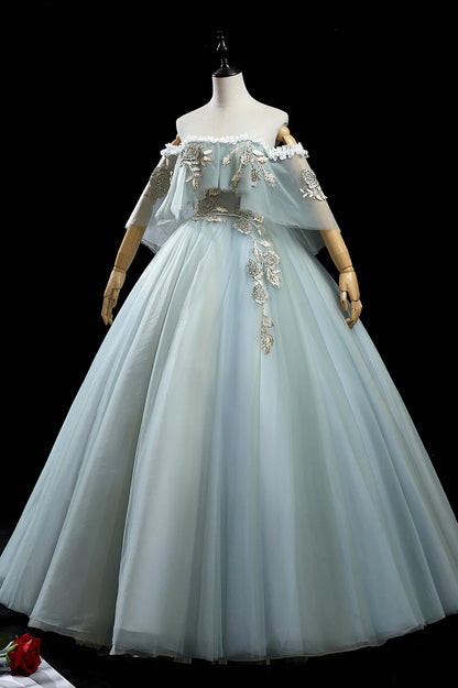 Green Tulle Lace Long Prom Dresses, A-Line Formal Evening Dresses TP661