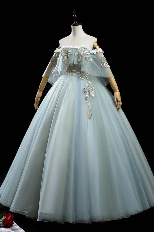 Green Tulle Lace Long Prom Dresses, A-Line Formal Evening Dresses TP661