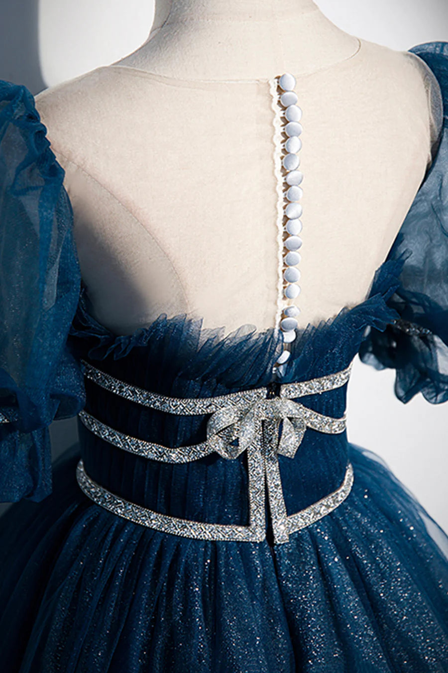 Blue Tulle Beading Long Prom Dresses, A-Line Evening Dresses TP666