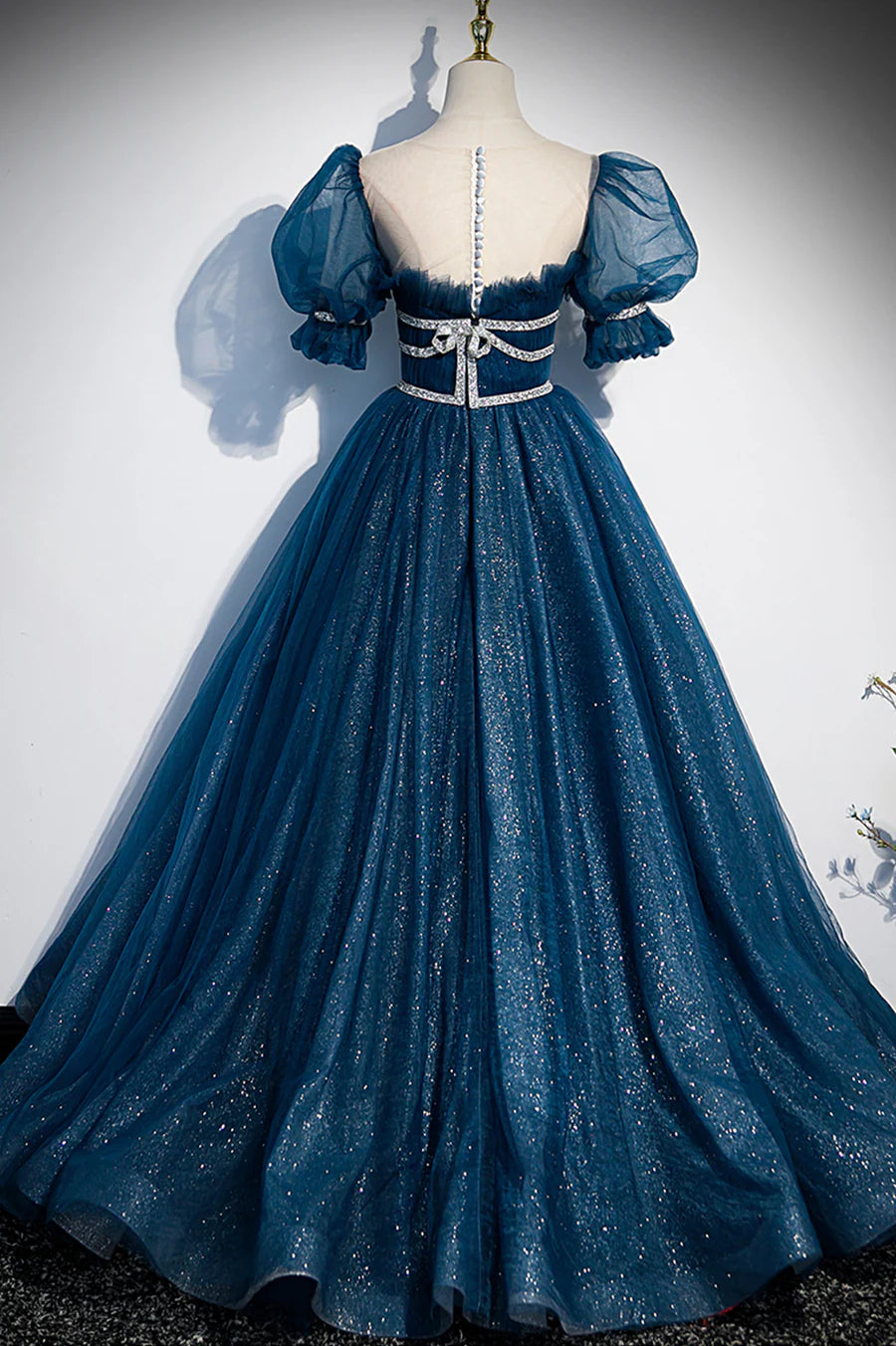 Blue Tulle Beading Long Prom Dresses, A-Line Evening Dresses TP666