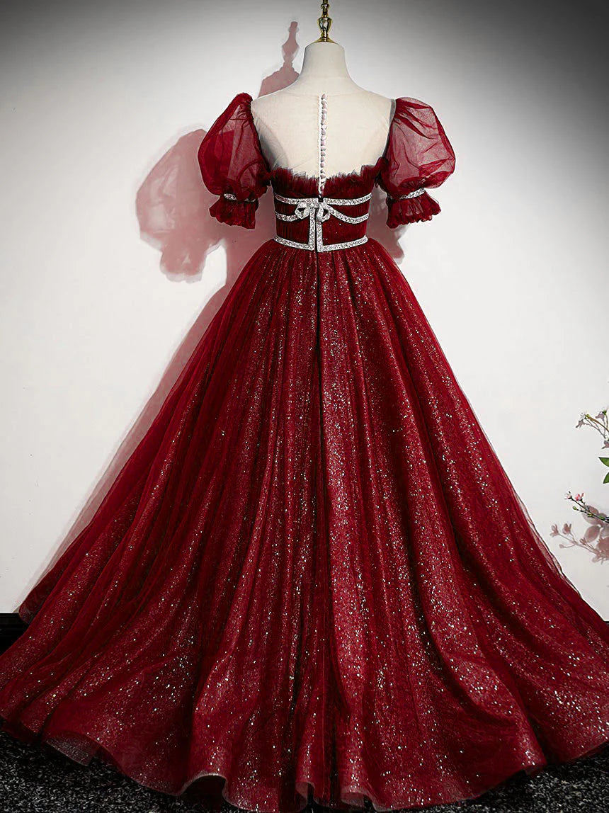 Blue Tulle Beading Long Prom Dresses, A-Line Evening Dresses TP666