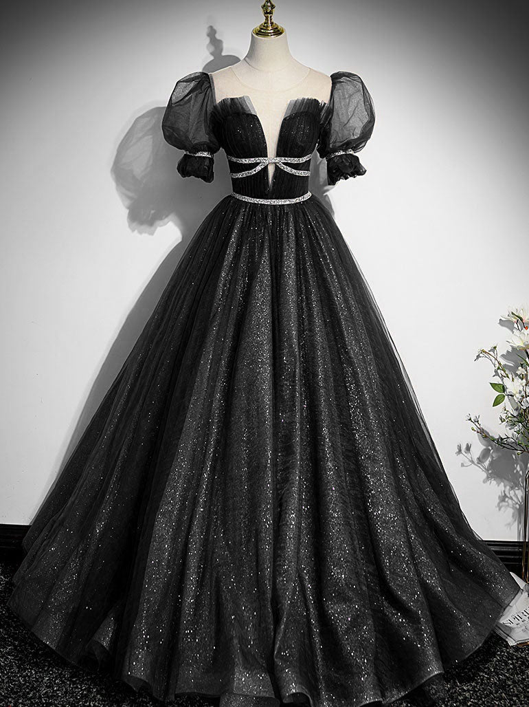 Blue Tulle Beading Long Prom Dresses, A-Line Evening Dresses TP666