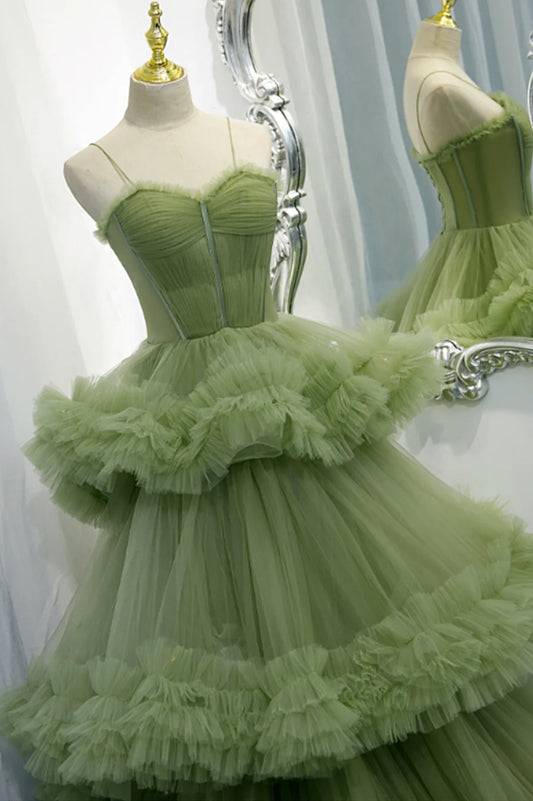 Green Tulle Long Prom Dresses, A-Line Formal Evening Dresses TP699