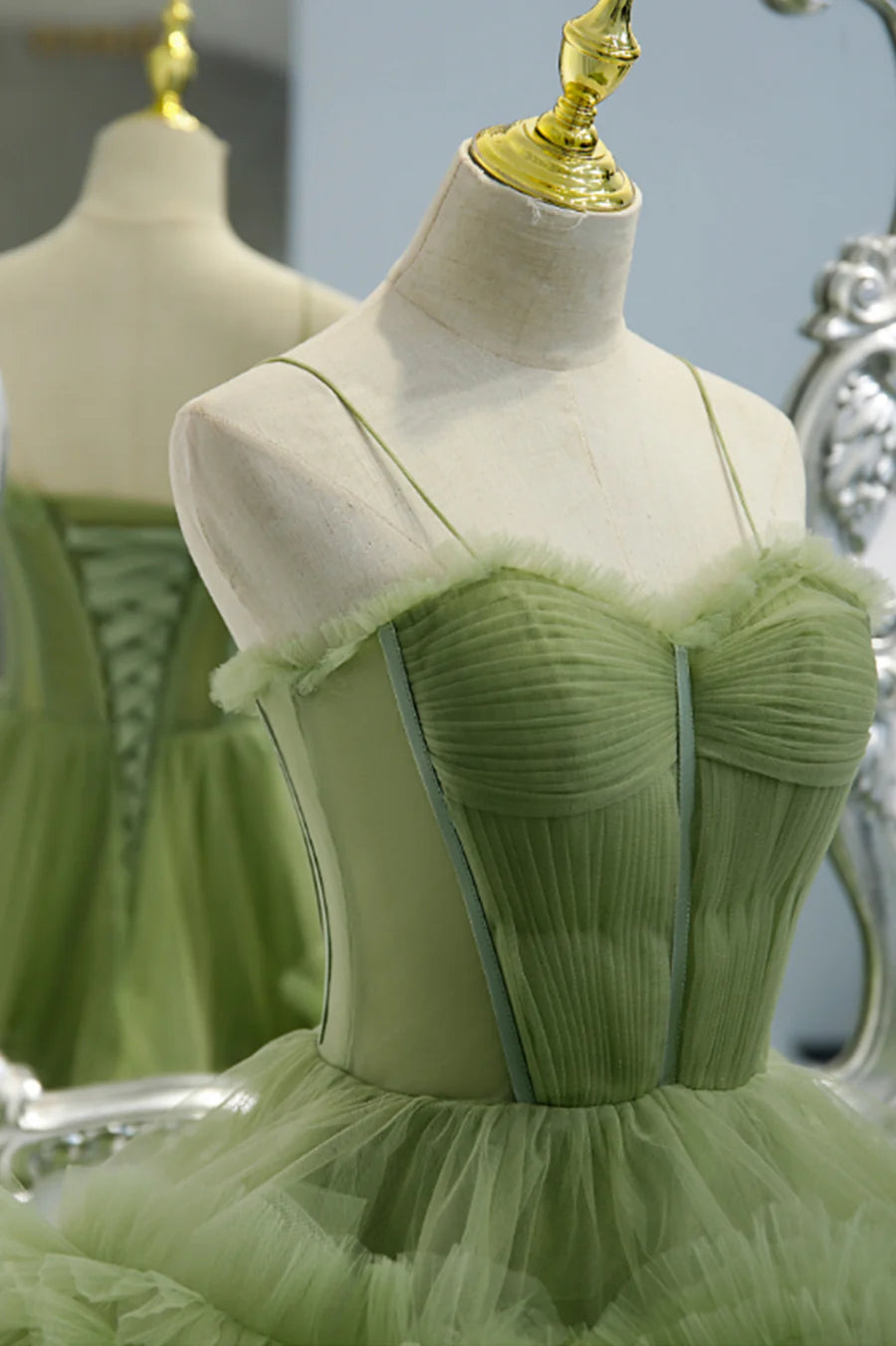 Green Tulle Long Prom Dresses, A-Line Formal Evening Dresses TP699