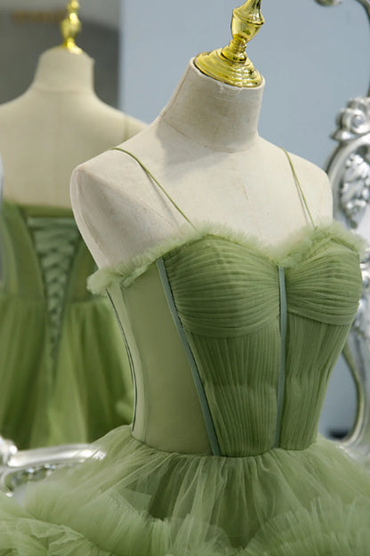 Green Tulle Long Prom Dresses, A-Line Formal Evening Dresses TP699
