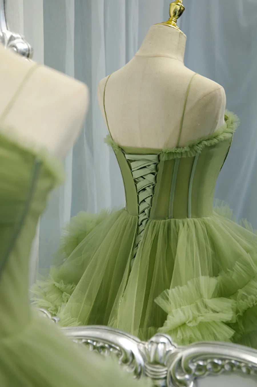 Green Tulle Long Prom Dresses, A-Line Formal Evening Dresses TP699
