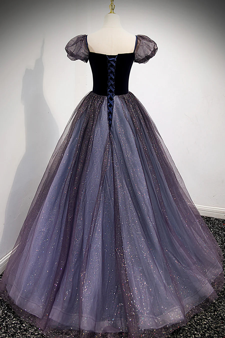 Purple Velvet Tulle Long Prom Dresses, A-Line Evening Dresses TP705
