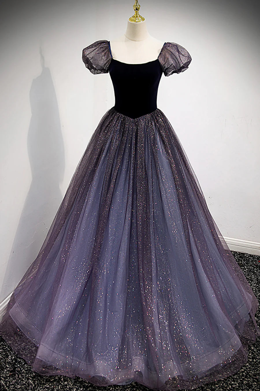 Purple Velvet Tulle Long Prom Dresses, A-Line Evening Dresses TP705